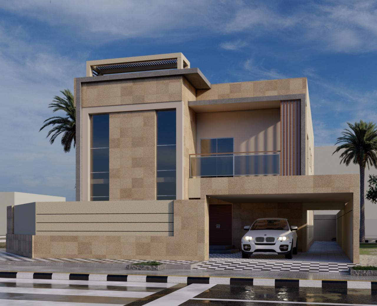Modern Beige Villa - Evening
